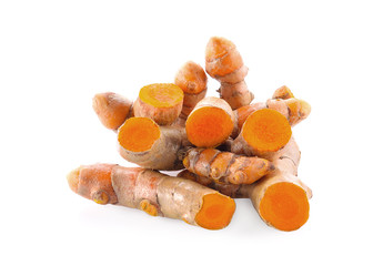 Fresh turmeric on white background