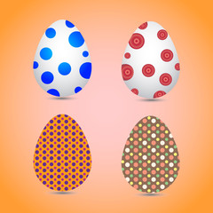 Collection of easter eggs, with patterns "circles" and polka dots, on a light brown background,