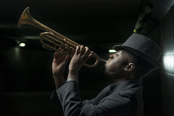 musician with trumpet - obrazy, fototapety, plakaty