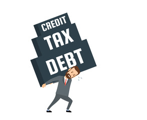 tired businessman carrying a weight debt tax credit