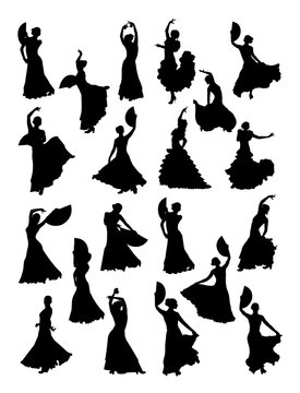 Women dancing flamenco silhouette. Good use for symbol, logo, web icon, mascot, sign, or any design you want.