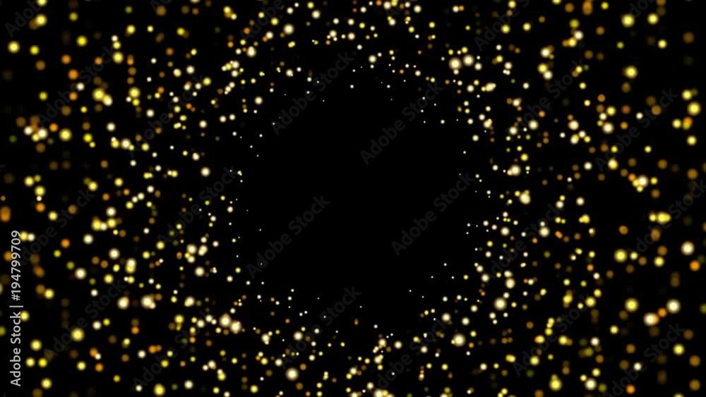Wall mural abstract background with yellow/golden shining bokeh sparkles. smooth animation looped. with a centr