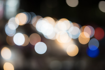 Abstract of lights blurred bokeh background from night life party in vintage or retro tone.
