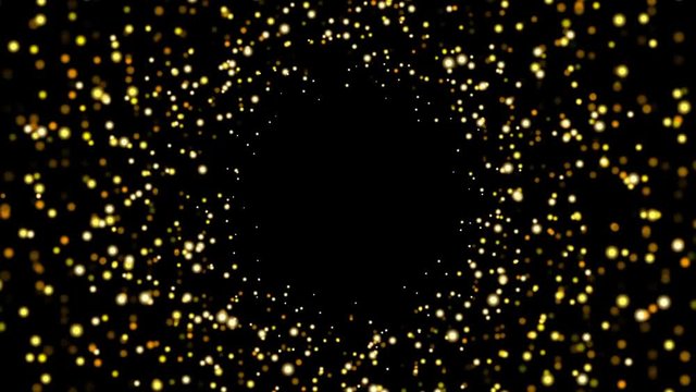 Abstract background with yellow/golden shining bokeh sparkles. Smooth animation looped. With a central place for your logo\text. Abstract golden bokeh particles seamless loop