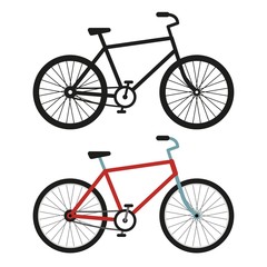 Fototapeta premium Simple illustration with a silhouette of bicycle, clouds and sun. Flat style.