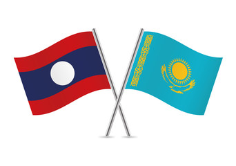 Laos and Kazakhstan flags. Vector illustration.