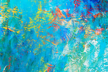 hand painted artistic background with bright vibrant blue colors 