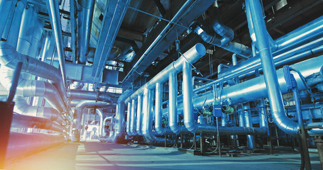 Obraz premium Industrial zone, Steel pipelines and equipment