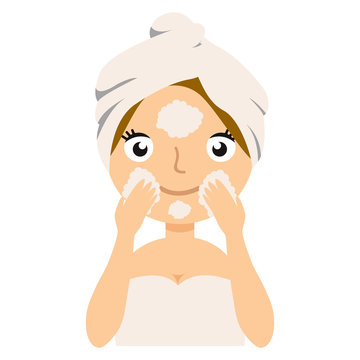 Woman happy cleanses the skin foam on a white background isolated vector flat