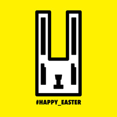 Happy Easter cute simple cartoon bunny rabbit icon symbol on yellow background. Vector illustration.