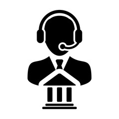 Service Icon Vector Bank Call Center Male Person Profile Avatar for Online Support for Customers with Headset in Glyph Pictogram Symbol illustration