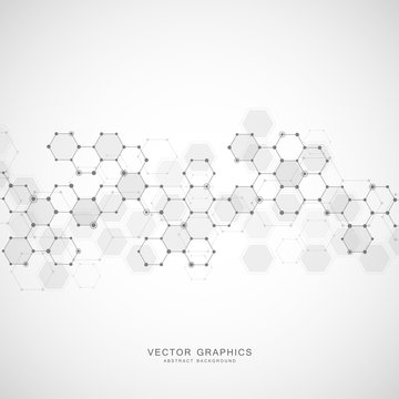 Abstract science background with hexagons and molecules. © berCheck