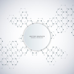Obraz premium Abstract science background with hexagons and molecules.