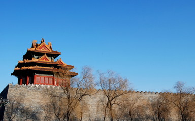 Walls of Forbidden City from the outside, the city center of Beijing, China