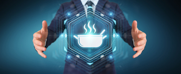 Businessman using application to order home made food online 3D rendering