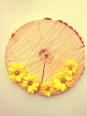 Spring concept,toning effect. Easter background: yellow spring flowers,on wooden background. Copy space