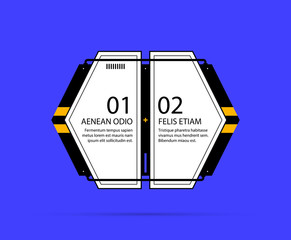 Two options template with hi-tech elements in geometric industrial/techno style on deep blue background