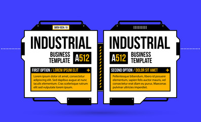 Two banners/options with hi-tech elements in geometric industrial/techno style on deep blue background