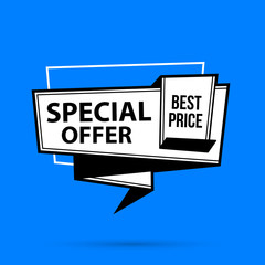 Special offer banner template in black and white style on bright blue background