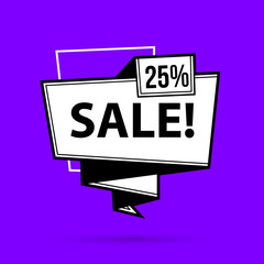 Sale banner template in black and white style on bright purple background