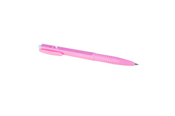 Pink ball point pen isolated on white background	