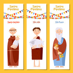 Set of 3 universal greeting cards  and bookmarks with Saint Anthony, Saint John, Saint Peter (Santo Antônio, São João, São Pedro). Template.