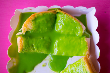 Steamed custard on slice bread toast