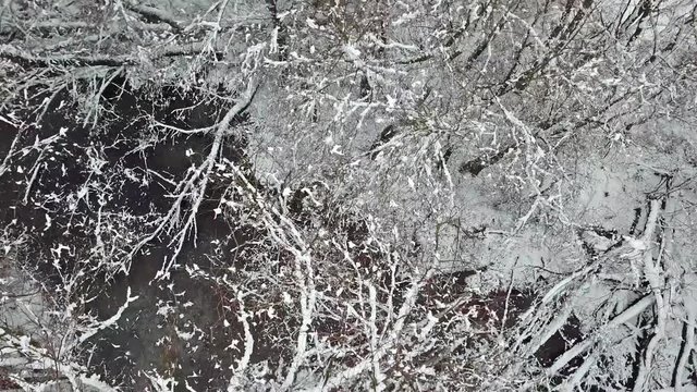 Flying over a typical winter landscape in Germany