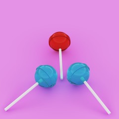 Lollipop Flat lay Minimal concept. Top view. 3d rendering