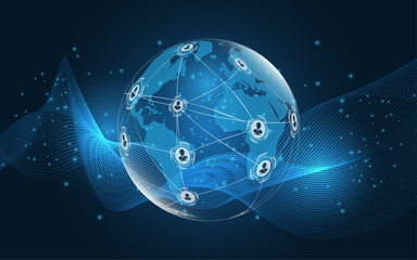 Global network connection World map abstract technology background global business innovation concept