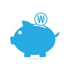 Piggy money bank and Won sign icon vector illustration