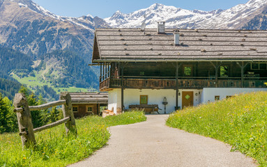 Wooden house typical in a alps village on Ridnaun Valley/Ridanna Valley - Racines country - near...