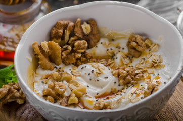 Fresh cheese with honey and walnuts