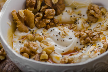 Fresh cheese with honey and walnuts