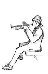 Gordijnen Schets van een trompettist © Isaxar