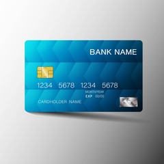 Realistic detailed credit cards. With inspiration from the abstract blue  color on the gray background. Glossy plastic style. Vector illustration design EPS10