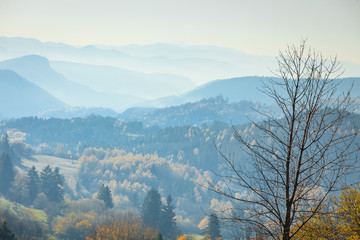 Autumn foggy mountains landscape Slovakia