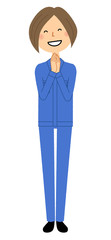 作業服の女性　喜ぶ