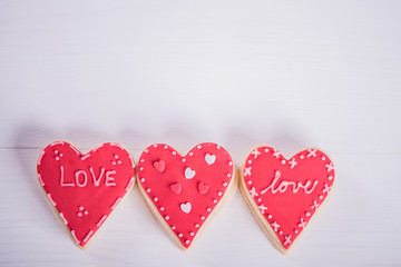 hand made heart shape cookies valentine wedding concept on white background 