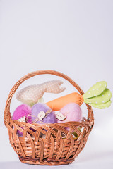 easter eggs in basket with easter rabbit 