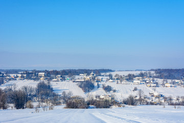 Fototapeta na wymiar A charming Ukrainian village in western Ukraine in winter