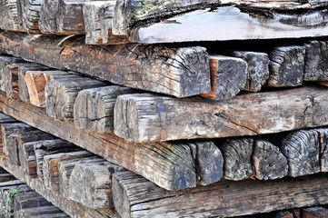 retired old wood log from railway background.