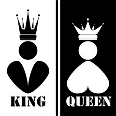 black and white silhouette of king and queen. Royal family. Vector icons isolated