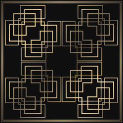 Vector card. Art Deco style. Dark golden geometric frame on black background.