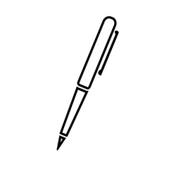 Ballpoint pen line icon. Simple ball pen with pocket clip. Vector Illustration