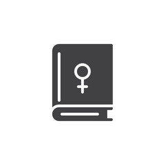 Book with female sign vector icon. filled flat sign for mobile concept and web design. Gender book simple solid icon. Symbol, logo illustration. Pixel perfect vector graphics