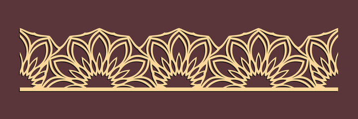Laser cutting seamless border. Tapestry panel. Jigsaw die cut ornament. Lacy cutout silhouette stencil. Fretwork floral pattern. Vector template for paper cutting, metal and woodcut.