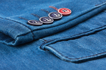 Close-up of elements of a denim classic jacket.