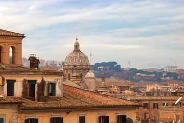Fototapeta na wymiar View of the roofs of Rome from the capital's hill.