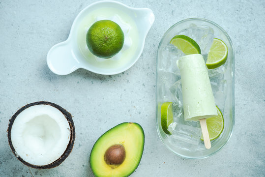 Avocado,lime and coconut healthy trendy popsicles